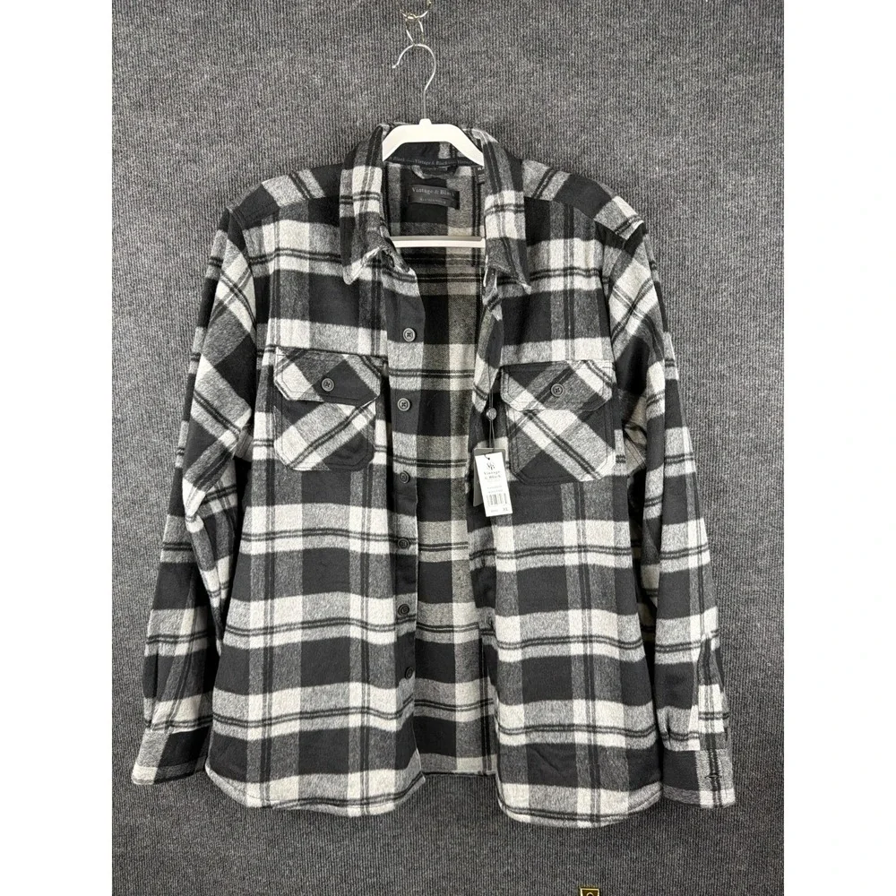 Vintage & Black Weatherproof XL Flannel Shirt Jacket NWT Fleece Lined Black Grey